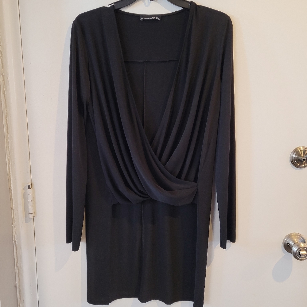 Zara W&B High-low Black Draped Blouse Sz M